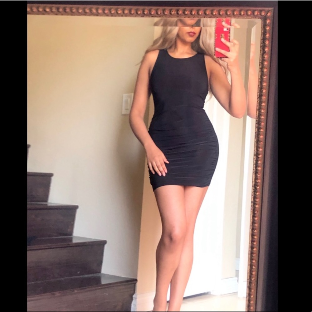 Rouched Black mini dress